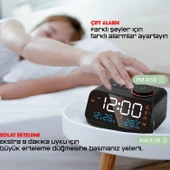 HyMark Dekoratif LED Dijital Saat FM Radyo 2 Alarm Sıcaklık ve Nem Göstergeli Şarjlı Pilli Saat - 5