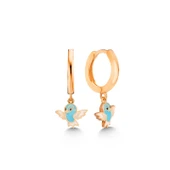 Gümüş Rose Mavi Renkli Sallantılı Kuş Kadın Küpe thumbnail 1