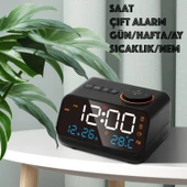 HyMark Dekoratif LED Dijital Saat FM Radyo 2 Alarm Sıcaklık ve Nem Göstergeli Şarjlı Pilli Saat - 2