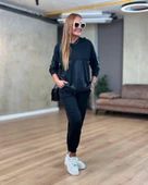 Kadın Uzun Kollu Kapşonlu Viskon Iki Iplik Bluz Ve Pantolon Ikili Takım - 4