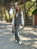 Kadın Hakim Yaka şerit Detay Hırka Ve Bol Paça Pantolon Ikili Takım - 6