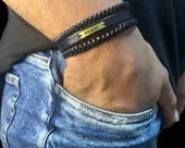 14 Ayar Altın Plakalı İsme Özel Dikdörtgen Motifli Hakiki Siyah Derili Hediye Bileklik-530 thumbnail 2