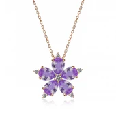 BlackCraft 925 Ayar Gümüş Rose Lila Kamelya Çiçeği Kolye (BC-DDB686) thumbnail 1