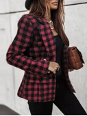 Kadın Uzun Kollu Yakalı Kare Desenli Ekoseli Düğmeli Ceket thumbnail 3