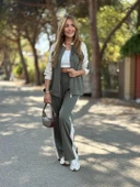 Kadın Hakim Yaka şerit Detay Hırka Ve Bol Paça Pantolon Ikili Takım - 5