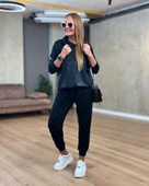 Kadın Uzun Kollu Kapşonlu Viskon Iki Iplik Bluz Ve Pantolon Ikili Takım - 3