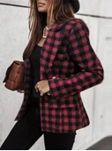 Kadın Uzun Kollu Yakalı Kare Desenli Ekoseli Düğmeli Ceket thumbnail 1