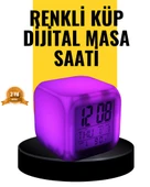 7 Renk LED Işıklı Alarmlı Dijital Küp Masa Saati Termometreli - 1