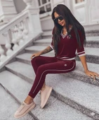Kadın Uzun Kollu V Yaka Yakası Ve Kol Ağzı şerit Detay Kadife Takım thumbnail 2