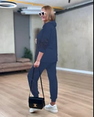 Kadın Uzun Kollu Kapşonlu Viskon Iki Iplik Bluz Ve Pantolon Ikili Takım thumbnail 2