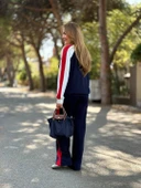 Kadın Hakim Yaka şerit Detay Hırka Ve Bol Paça Pantolon Ikili Takım - 7