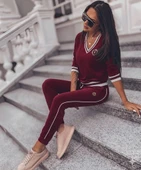 Kadın Uzun Kollu V Yaka Yakası Ve Kol Ağzı şerit Detay Kadife Takım thumbnail 3