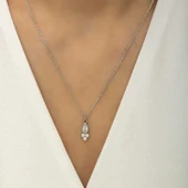 BlackCraft 925 Ayar Gümüş Çiğ Damlası Mekik Tektaş Bayan Gümüş Kolye (BC-D6FED4) thumbnail 3