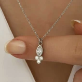 BlackCraft 925 Ayar Gümüş Çiğ Damlası Mekik Tektaş Bayan Gümüş Kolye (BC-D6FED4) thumbnail 2