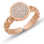 BlackCraft Gümüş Ayarlanabilir Rose Yuvarlak Zirkon Taşlı Kadın Yüzük (BC-4C14FD) - 1