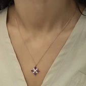 BlackCraft 925 Ayar Gümüş Mor Taşlı Umut Çiçeği Gümüş Kolye (BC-718F17) thumbnail 4