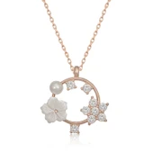 BlackCraft Gümüş Rose Manolya Çiçeği Yıldız Kadın Kolye (BC-4EE475) thumbnail 1