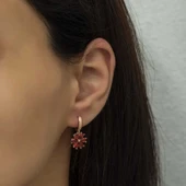 BlackCraft Gümüş Kırmızı Çiçek Küpe (BC-DF59E1) thumbnail 2