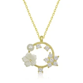 BlackCraft Gümüş Gold Manolya Çiçeği Yıldız Kadın Kolye (BC-5FDDAD) thumbnail 1