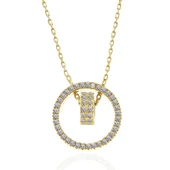 BlackCraft 925 Ayar Gümüş Gold İç İçe Geçmiş Halka Kadın Kolye (BC-031F2D) thumbnail 3