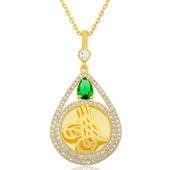 BlackCraft Gümüş Gold Kaplama Damla Tuğralı Kadın Kolye (BC-51CADA) thumbnail 5