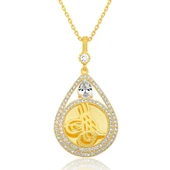 BlackCraft Gümüş Gold Kaplama Damla Tuğralı Kadın Kolye (BC-51CADA) thumbnail 2