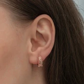 BlackCraft Gümüş Rose Petek Desenli Halka Kadın Küpe (BC-03D543) thumbnail 4