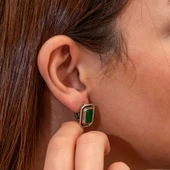 BlackCraft Gümüş Yeşil Taşlı Otantik Kadın Küpe (BC-CC8F6D) thumbnail 5