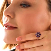 BlackCraft Gümüş Rose Mor Sevgi Çiçeği Kadın Yüzük (BC-2D4BF1) - 2