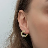 BlackCraft Gümüş Gold Tektaş Halka Kadın Çivili Küpe (BC-5B46EB) thumbnail 4