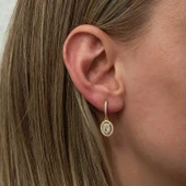 BlackCraft Gümüş Gold Oval Taşlı Sallantılı Küpe (BC-D7B302) thumbnail 2