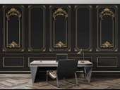 3 Boyutlu Saray Siyah Düz Panel Altın Motif Duvar Kağıdı Baskı thumbnail 4