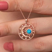 BlackCraft Gümüş Rose Opal Mavi Taşlı Ay Güneş Kadın Kolye (BC-CC1A19) thumbnail 1