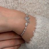 BlackCraft Gümüş Zirkon Taşlı Kelebek Kadın Bileklik (BC-261FD5) thumbnail 5