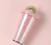 PİPETLİ BARDAK MATARA SEVİMLİ SULUK 450 ml ÇİFT KATMANLI BONCUKLU - 3