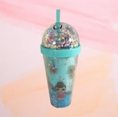 PİPETLİ BARDAK MATARA SEVİMLİ SULUK 450 ml ÇİFT KATMANLI MAVİ - 2