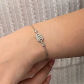 BlackCraft Gümüş Altıgen Baget Taşlı Kadın Bileklik (BC-252A7D) thumbnail 5