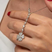 BlackCraft Gümüş Sıralı Zirkon Taşlı Yonca Kadın Kolye (BC-75F88B) thumbnail 3