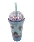 PİPETLİ BARDAK MATARA SEVİMLİ SULUK 450 ml ÇİFT KATMANLI MAVİ - 3