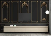 3 Boyutlu Saray Siyah Düz Panel Altın Motif Duvar Kağıdı Baskı thumbnail 3