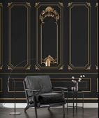 3 Boyutlu Saray Siyah Düz Panel Altın Motif Duvar Kağıdı Baskı thumbnail 6