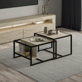 Batı 2’li Modern Orta Sehpa Takımı – Metal Ayaklı, Alt Raflı - 1
