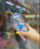 PİPETLİ BARDAK MATARA SEVİMLİ SULUK 450 ml ÇİFT ASTRONOT FİGÜRLÜ - 1