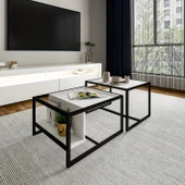 Batı 2’li Modern Orta Sehpa Takımı – Metal Ayaklı, Alt Raflı - 1