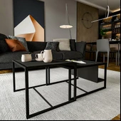 Batı 2’li Modern Orta Sehpa Takımı – Metal Ayaklı, Alt Raflı - 3