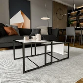 Batı 2’li Modern Orta Sehpa Takımı – Metal Ayaklı, Alt Raflı - 3