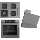 Ferre Flameart Sc Serisi Gri Set (SC408-WFA + QXE62CPR +D082 ) - 65 Cm'lik Kare Döküm Izgara-Wok - 1