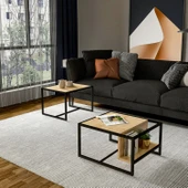 Batı 2’li Modern Orta Sehpa Takımı – Metal Ayaklı, Alt Raflı - 2