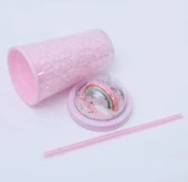 PİPETLİ BARDAK MATARA SEVİMLİ SULUK 450 ml ÇİFT KATMANLI KALPLİ PULLU - 4