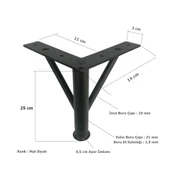 Firkete Ayak Metal 25 cm Mat Siyah Mobilya Koltuk Ayağı - 2